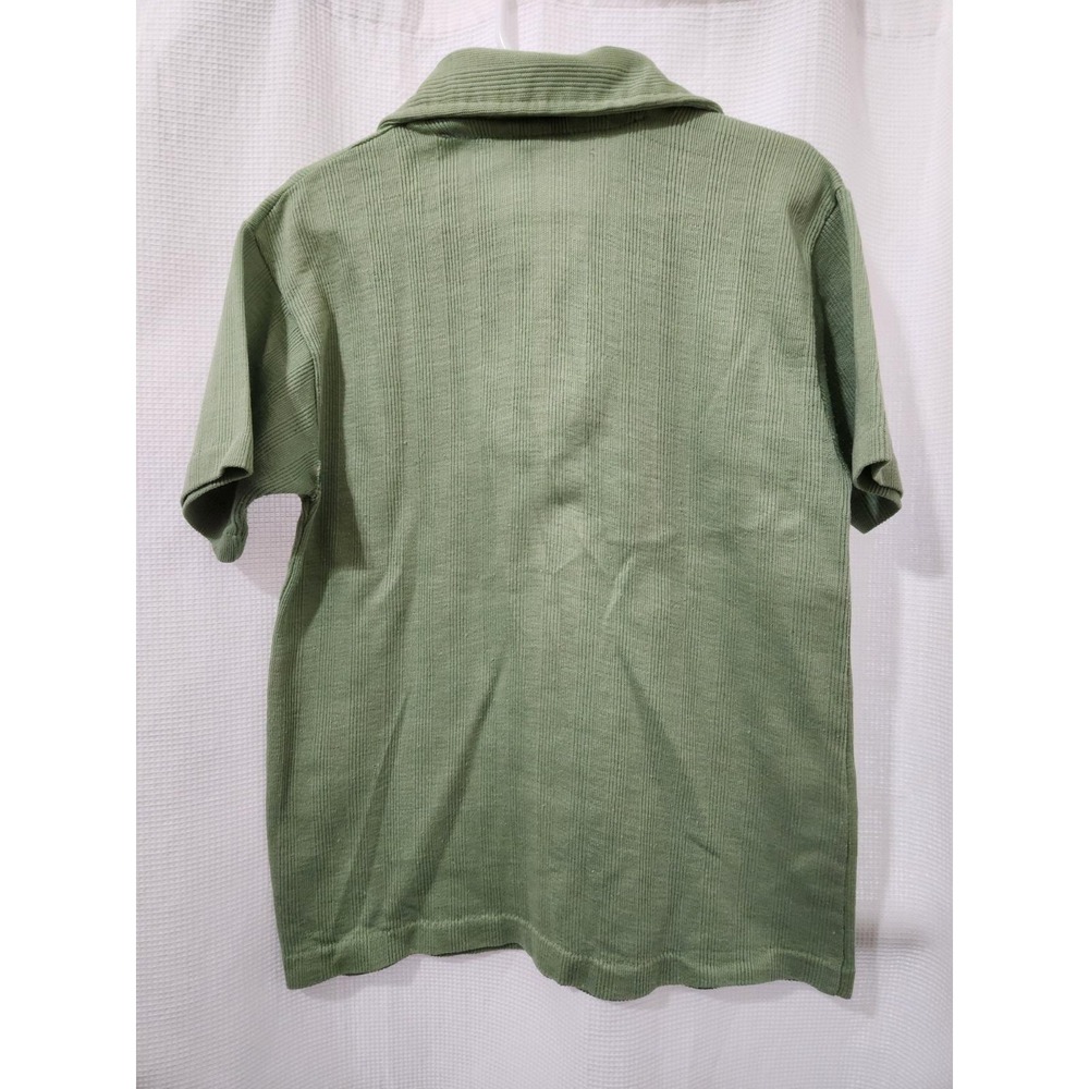Sears Boys Collared SS Shirt Green ‎ Vintage Ribbed Pointed Collar Size 12 - Picture 2 of 3